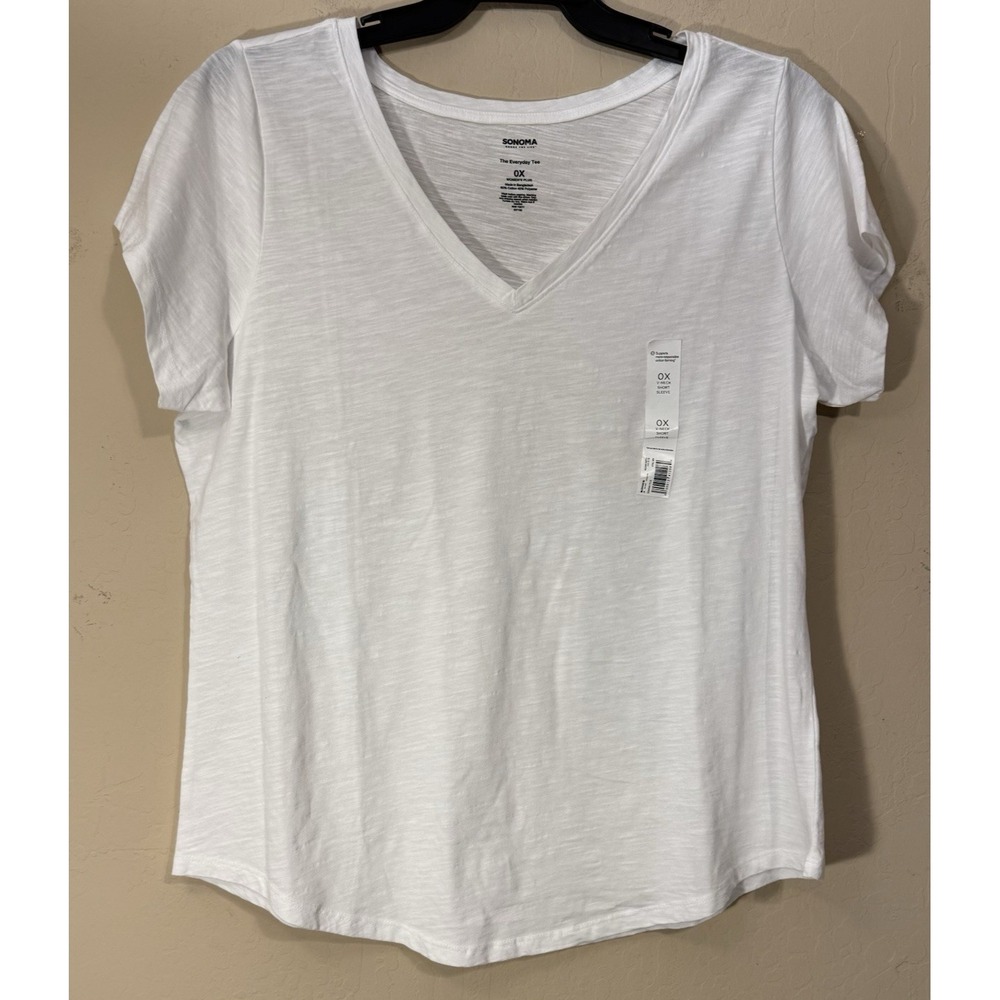 Sonoma The Everyday Tee V-Neck Short Sleeve White Shirt Top Women Size 0X NEW